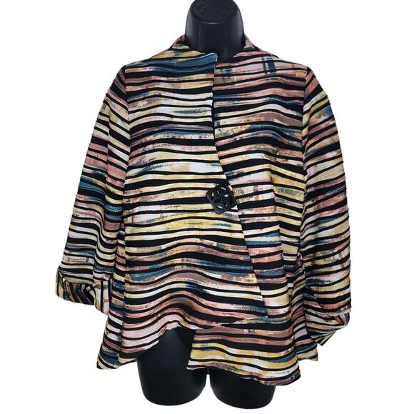 IC By CONNIE K. Asymmetrical Artsy Jacket Striped Size Small - Picture 1 of 7